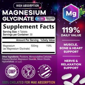 Nature's Nutrition Magnesium Glycinate 500mg tables supplement facts