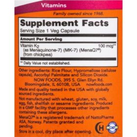 now mk-7 vitamin k-2 100 mcg supplement facts