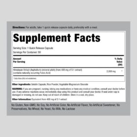 Piping Rock Shilajit Supplement Facts