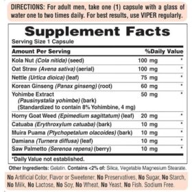 Puritan's Pride Viper Supplement Facts
