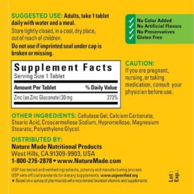 Nature Made Zinc 30 mg Tablets Supplement Facts