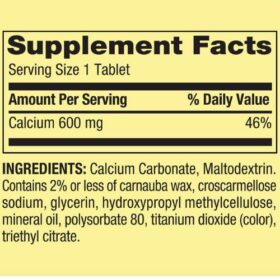 Spring Valley Calcium 600mg Tablet supplement facts