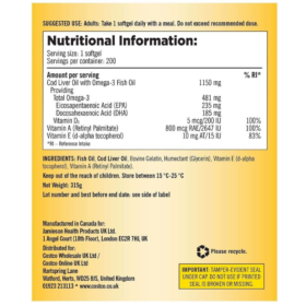 Kirkland Cod Liver Oil + Omega 3 supplement facts