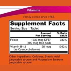 NOW Foods Folic Acid 800 mcg Tablets Supplement facts