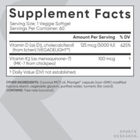 SR Vitamin D3 + K2 Capsules supplement facts